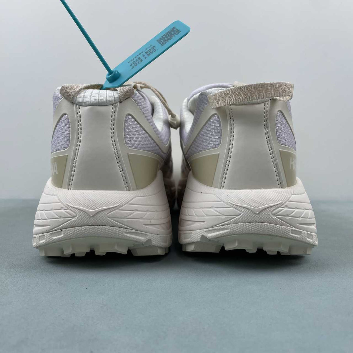 HOKA Trail-Inspired Sneakers – Light Gray & Cream