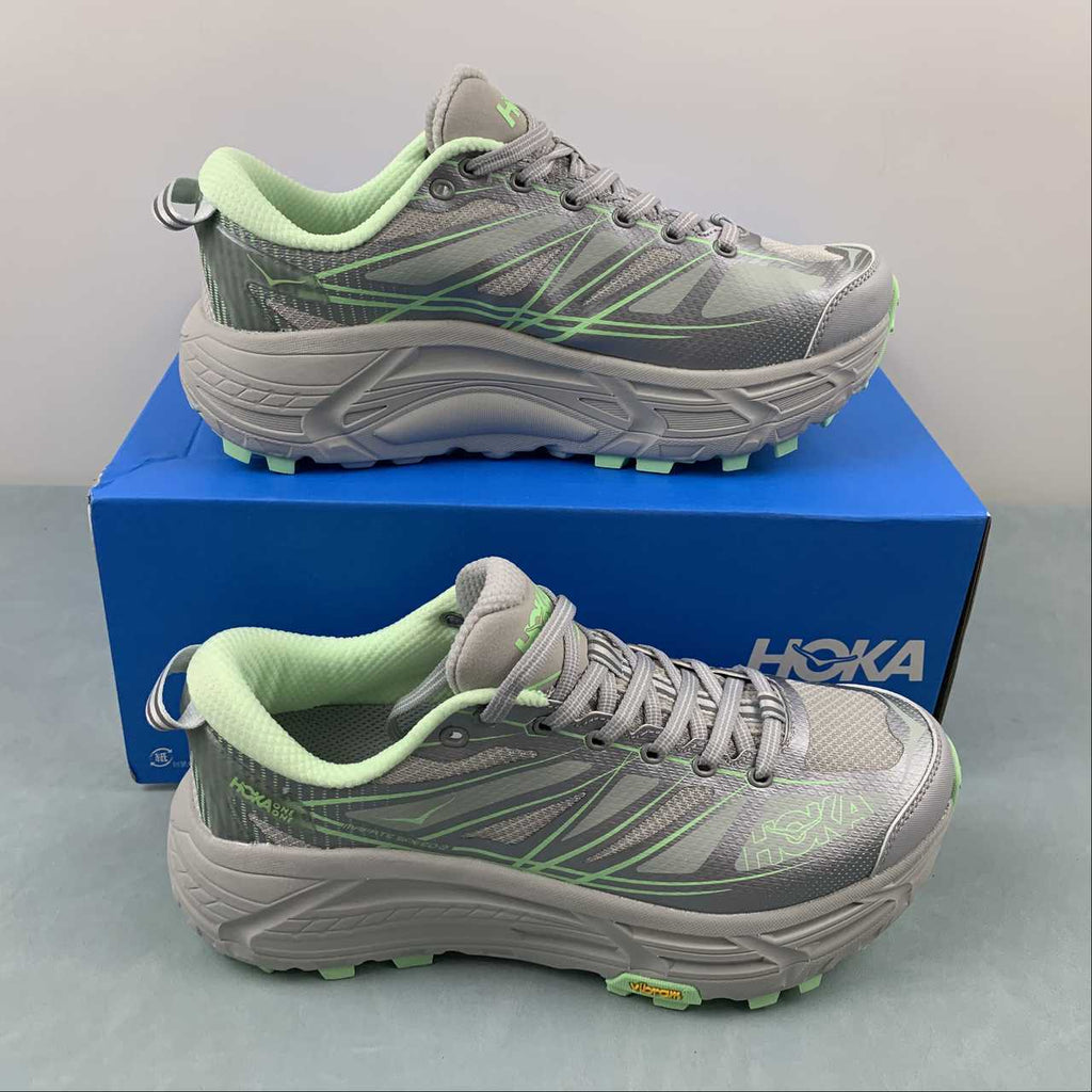 HOKA Gray & Light Green Lace-Up Sneakers