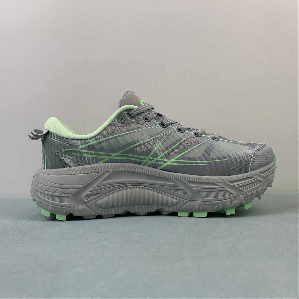 HOKA Gray & Light Green Lace-Up Sneakers