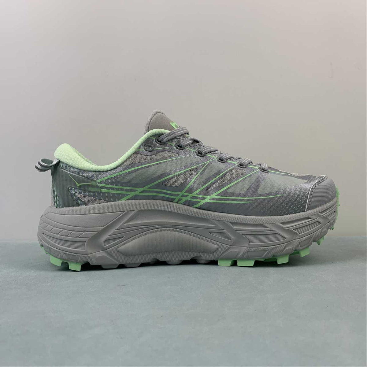 HOKA Gray & Light Green Lace-Up Sneakers