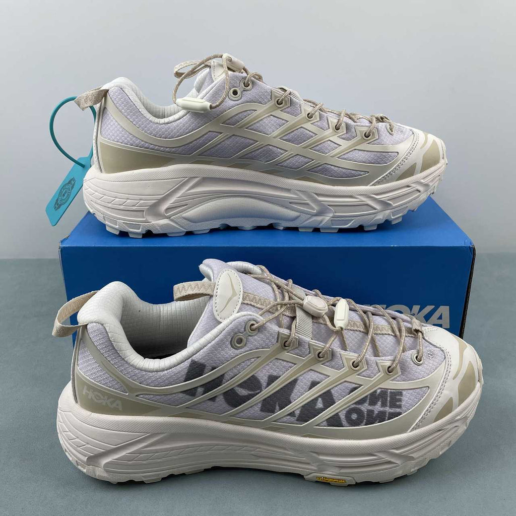 HOKA Trail-Inspired Sneakers – Light Gray & Cream