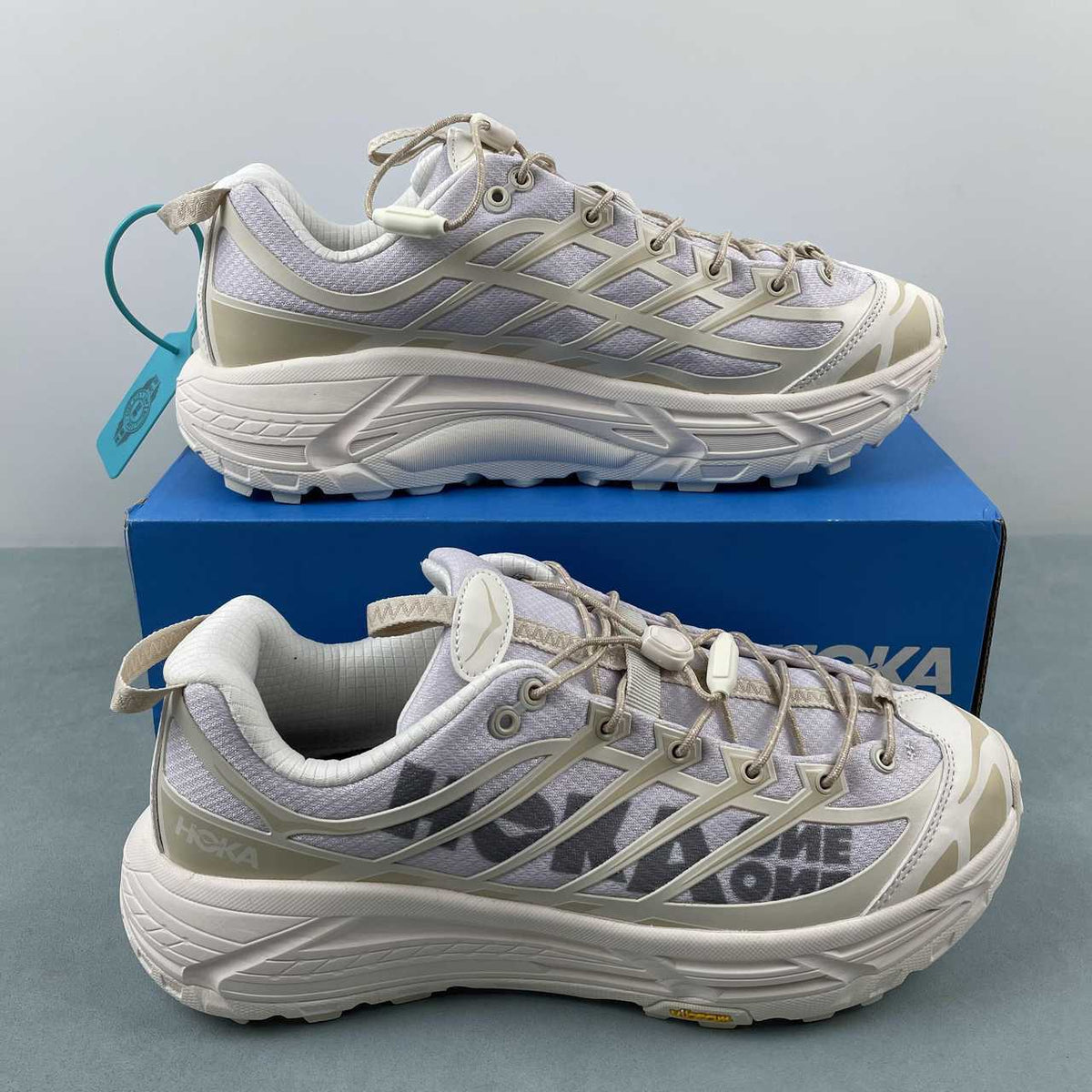 HOKA Trail-Inspired Sneakers – Light Gray & Cream