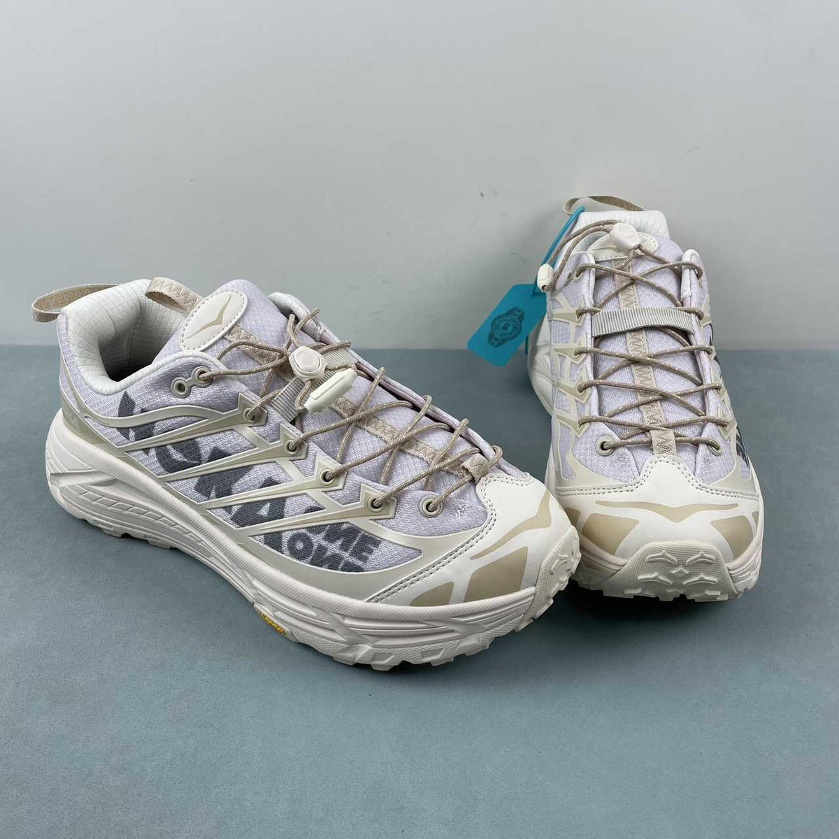 HOKA Trail-Inspired Sneakers – Light Gray & Cream